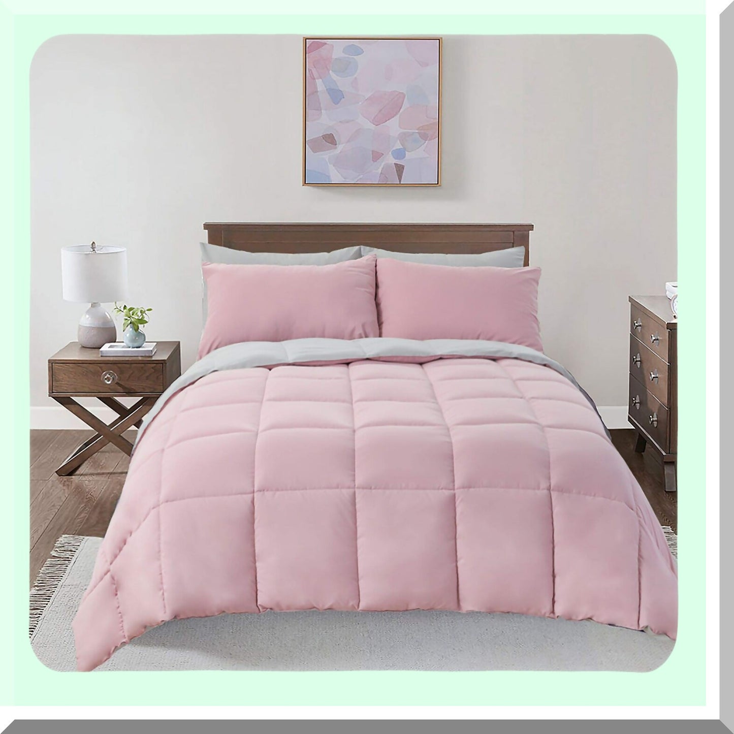 Plush Reversible Comforter - Hypoallergenic Twin XL Duvet Insert - Soft Down-Alternative Bedding Set - Blush Pink & Gray Reversible Comforter