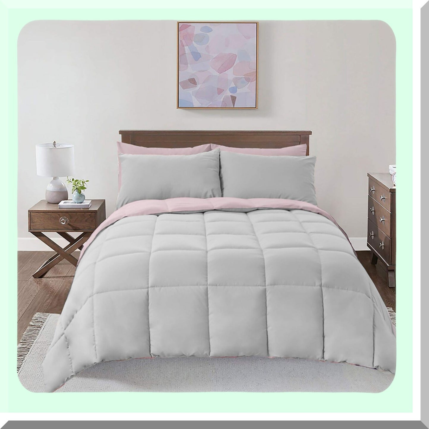 Plush Reversible Comforter - Hypoallergenic Twin XL Duvet Insert - Soft Down-Alternative Bedding Set - Blush Pink & Gray Reversible Comforter