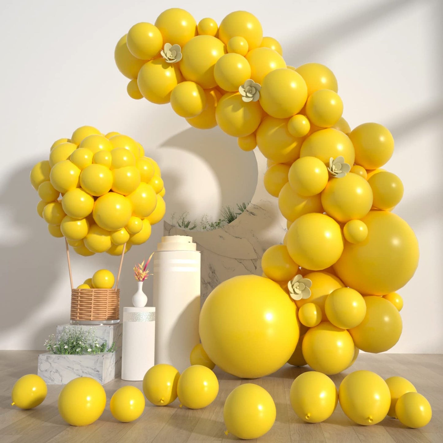 Sunshine Burst Balloons - 100 Pack of Yellow Latex Balloons in 5/10/12/18 inch sizes for Birthday, Graduation, and Mickey Theme Parties. Add a pop of color!