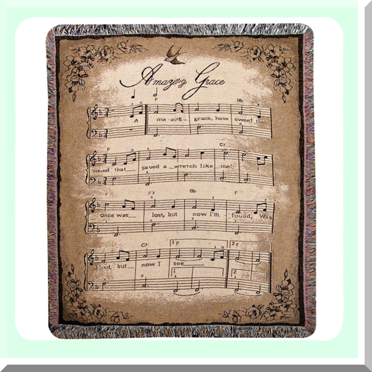 Harmony Haven Inspirational Tapestry Throw - Amazing Grace Sheet Music Design, 50x60 Inches