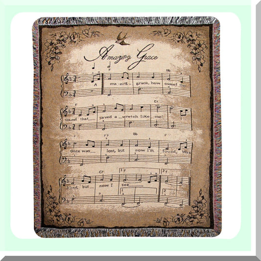 Harmony Haven Inspirational Tapestry Throw - Amazing Grace Sheet Music Design, 50x60 Inches