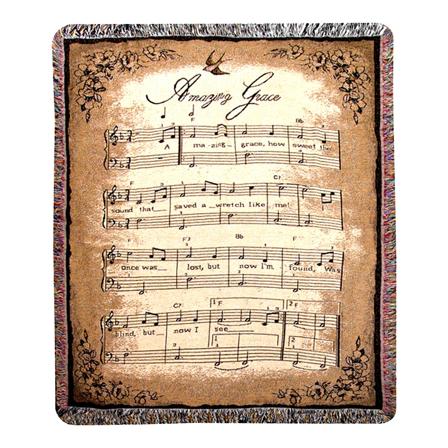 Harmony Haven Inspirational Tapestry Throw - Amazing Grace Sheet Music Design, 50x60 Inches