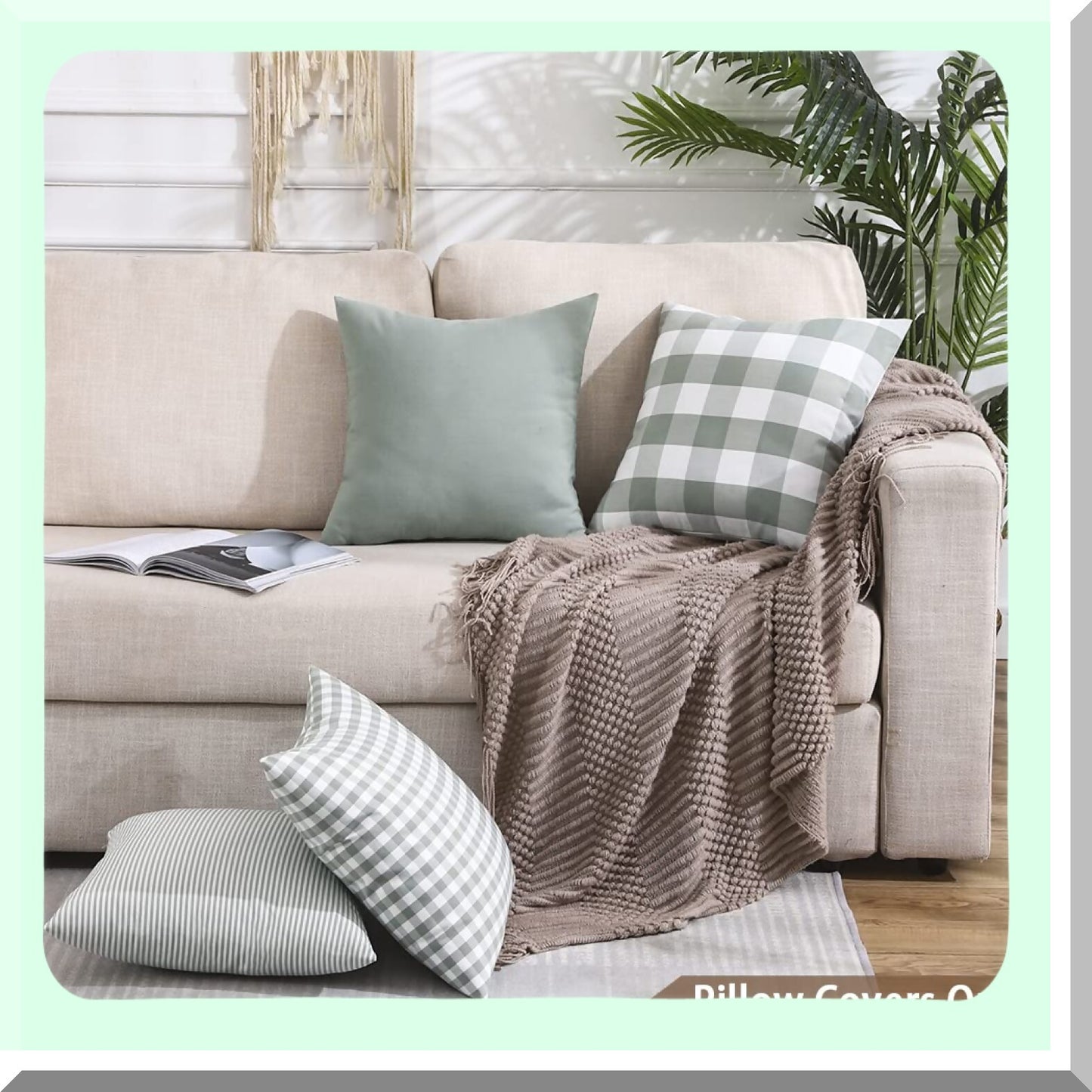 Sage Green Gingham Farmhouse Pillow Covers - Set of 2 | 18x18 Checkered Plaid Decorative Throw Pillow Cases | Retro Plaid Room Decor for Patio & Porch
