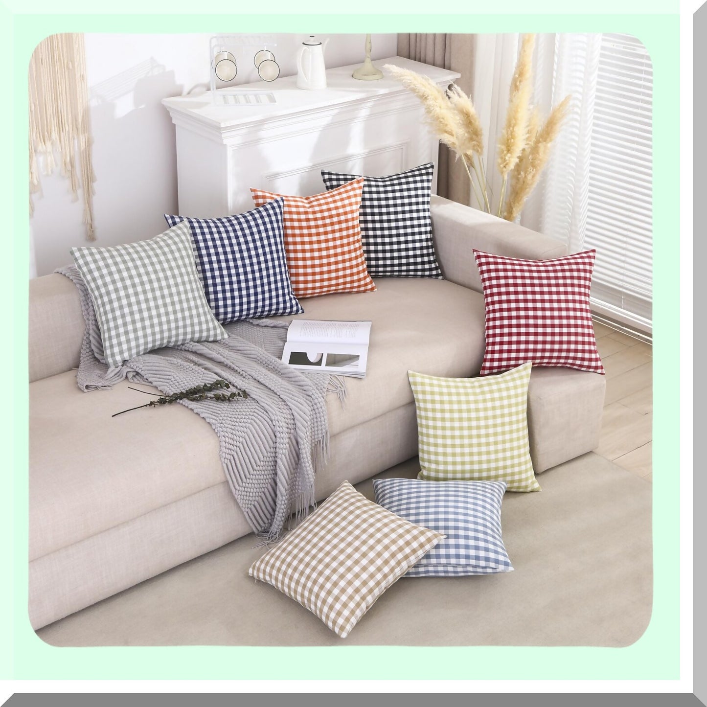 Sage Green Gingham Farmhouse Pillow Covers - Set of 2 | 18x18 Checkered Plaid Decorative Throw Pillow Cases | Retro Plaid Room Decor for Patio & Porch