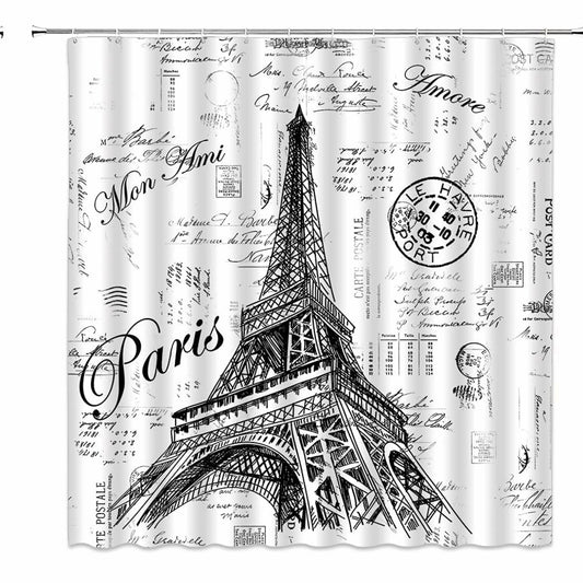 Eiffel Tower Shower Curtain with Hook, Multiple Sizes