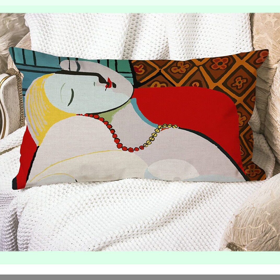 Dreamscape Farmhouse Lumbar Pillow - Cotton Linen Cushion Cover for Sofa, Couch - Home Decor Gift for Family Room - Oblong 12" x 20"