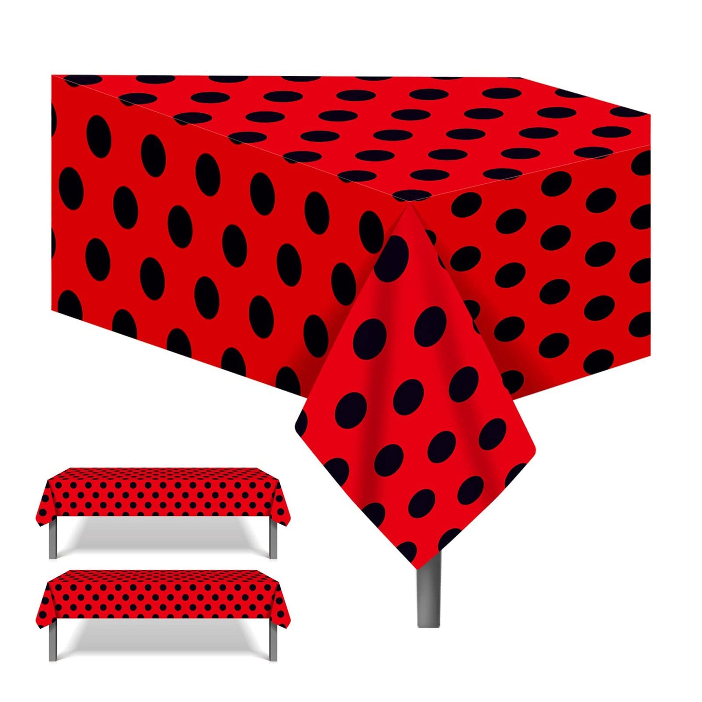 Ladybug Dots Tablecover - 2 Piece Set | Ladybug Party Tablecloth | Vintage Polka Dots Design | Red & Black Ladybug Table Covers | Ladybug Theme Party Supplies