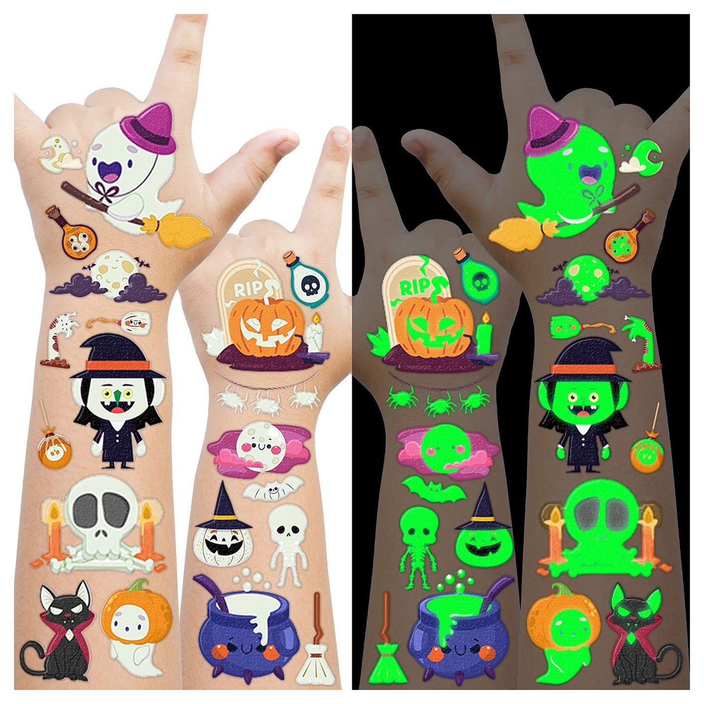 Glowing Party Fun Temporary Tattoos for Kids - 10 Sheets of Styles for Toddlers, Birthday Decorations, Boys and Girls Party Favors