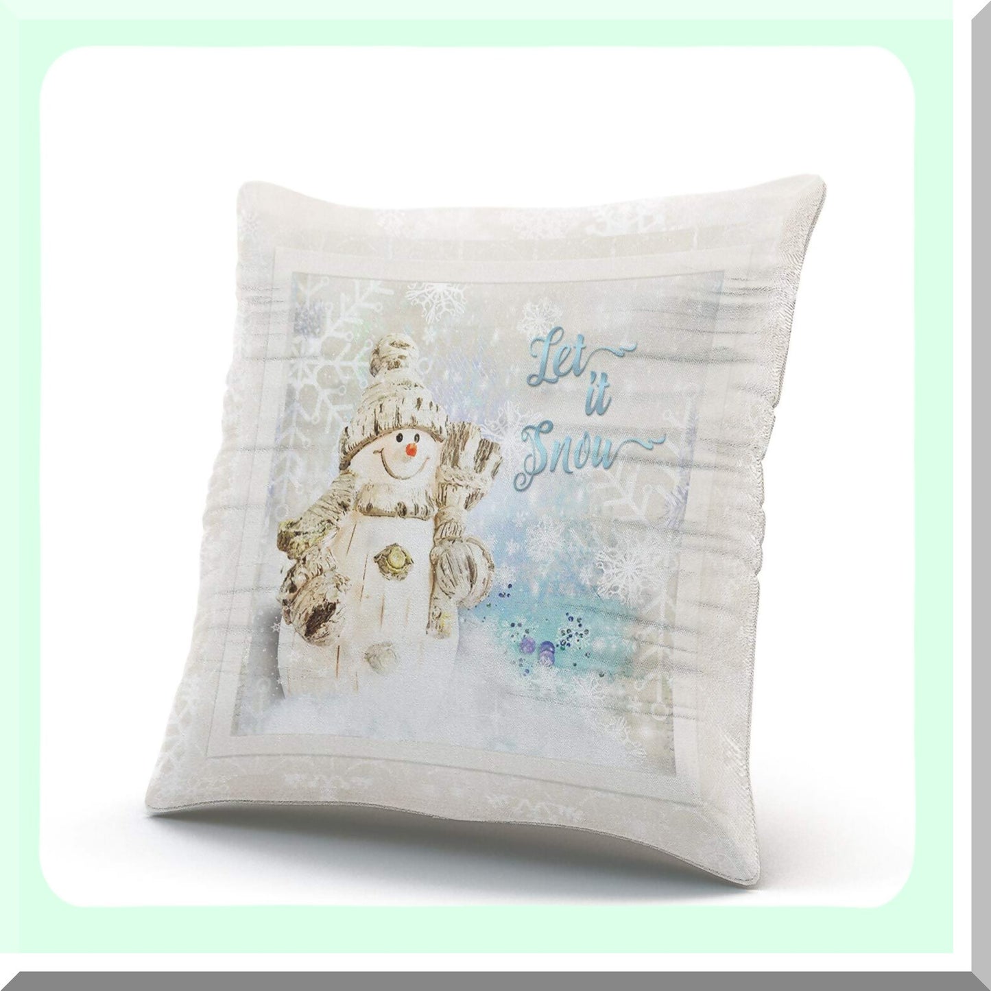 Winter Wonderland Snowman Pillowcase - Gray Blue Ivory Decorative Throw Pillow Cover with Snowflakes Design - 18x18 Inch Square Cushion Case