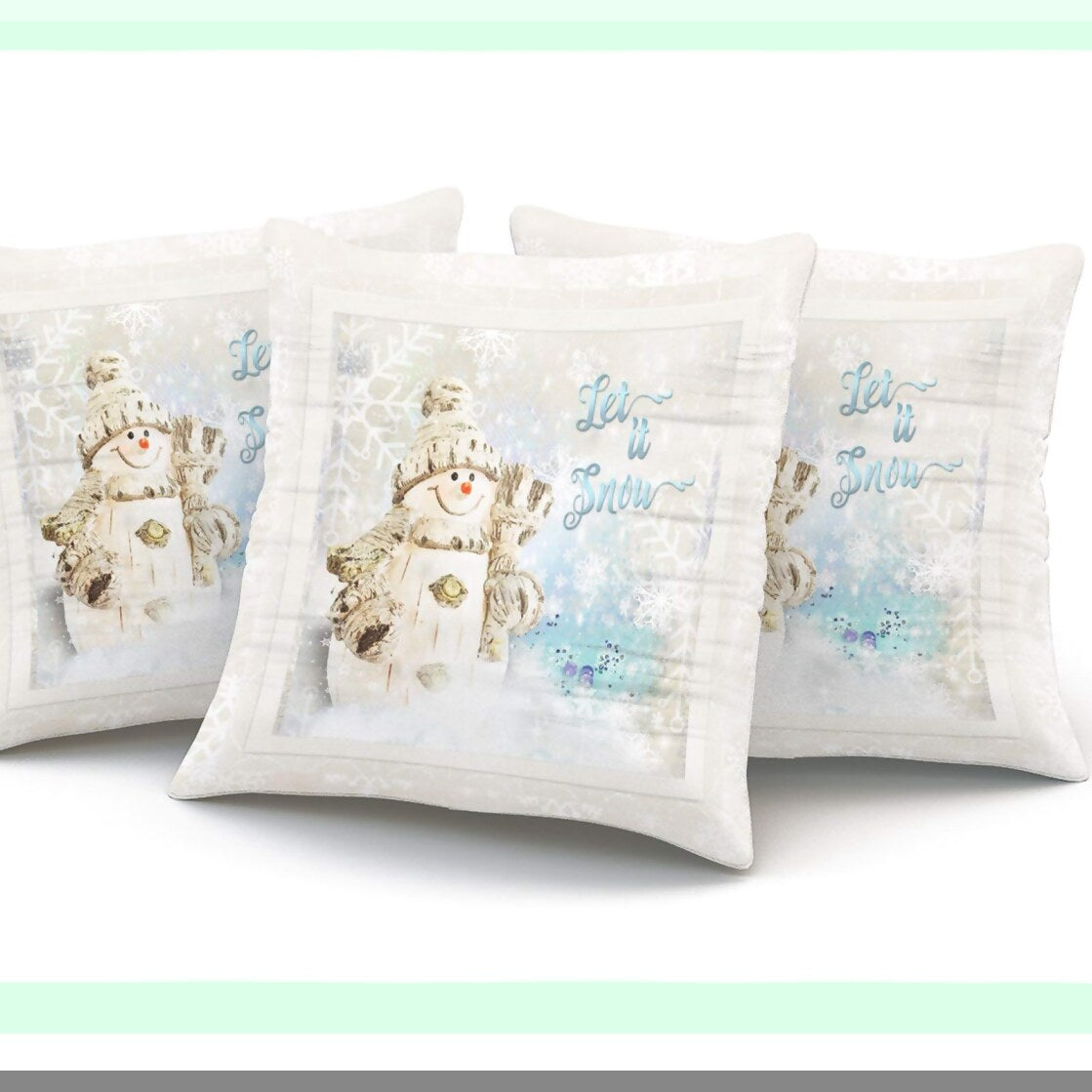 Winter Wonderland Snowman Pillowcase - Gray Blue Ivory Decorative Throw Pillow Cover with Snowflakes Design - 18x18 Inch Square Cushion Case