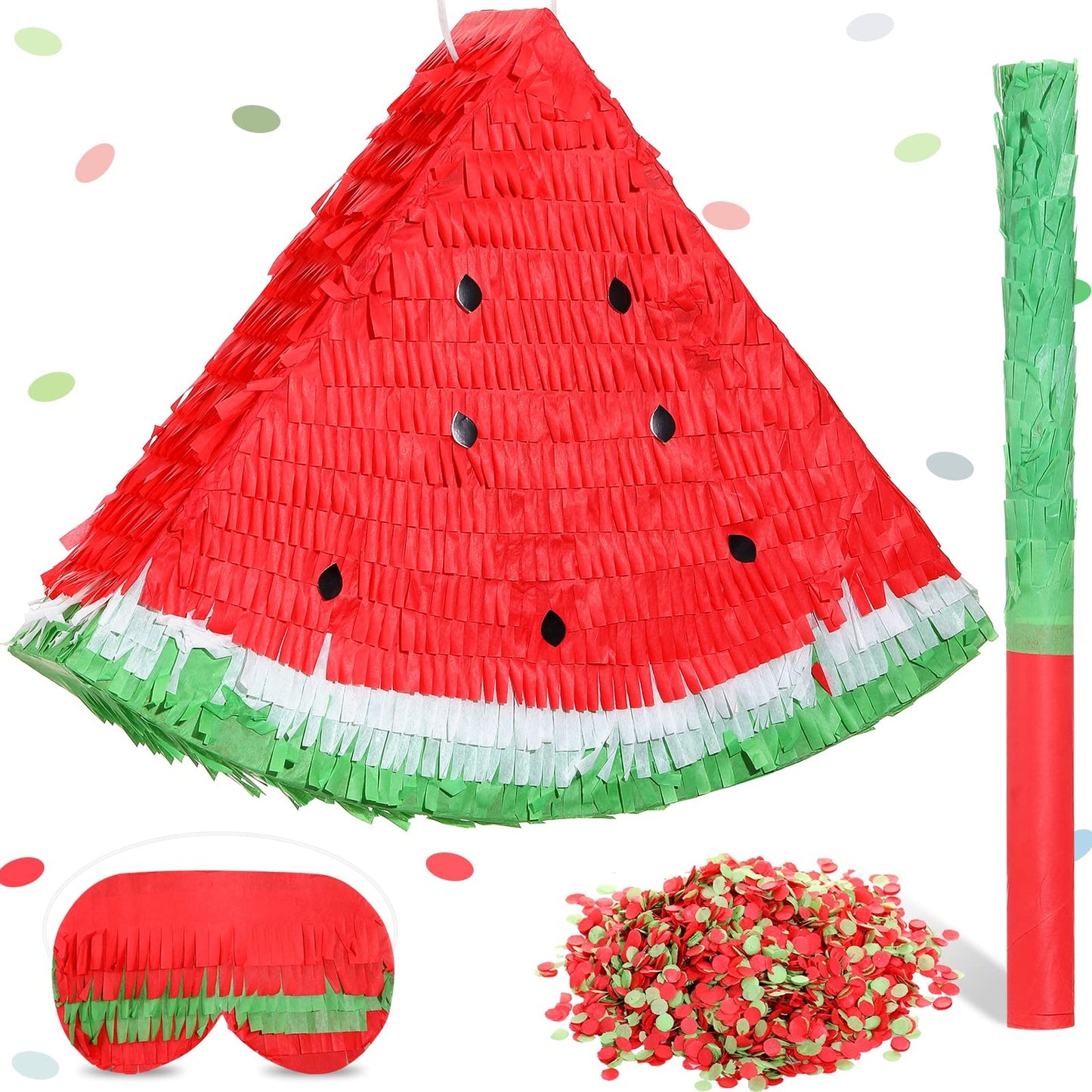 Fruit Fiesta Party Pack - Includes Stick, Blindfold, Confetti - Summer Beach Decor - Birthday Pinata for Fruit Theme Party - Watermelon Theme