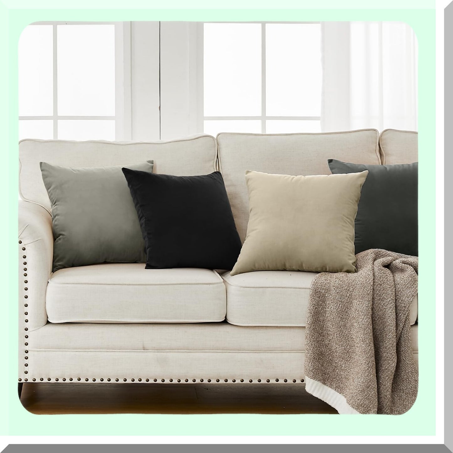 VelvetSoft Square Pillow Covers - Set of 4 Soft Solid Color Throw Cushion Cases for Couch Sofa Bedroom Living Room - 18x18 Inches - Gray/Black