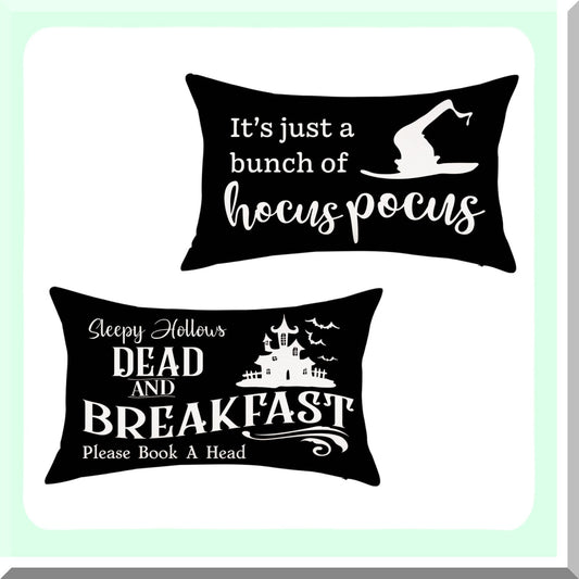 Fall Harvest Magic Pillow Covers 12x20 - Set of 2 Halloween Hocus Pocus Pillowcases for Sofa Couch Bedroom - Black Farmhouse Decor Case