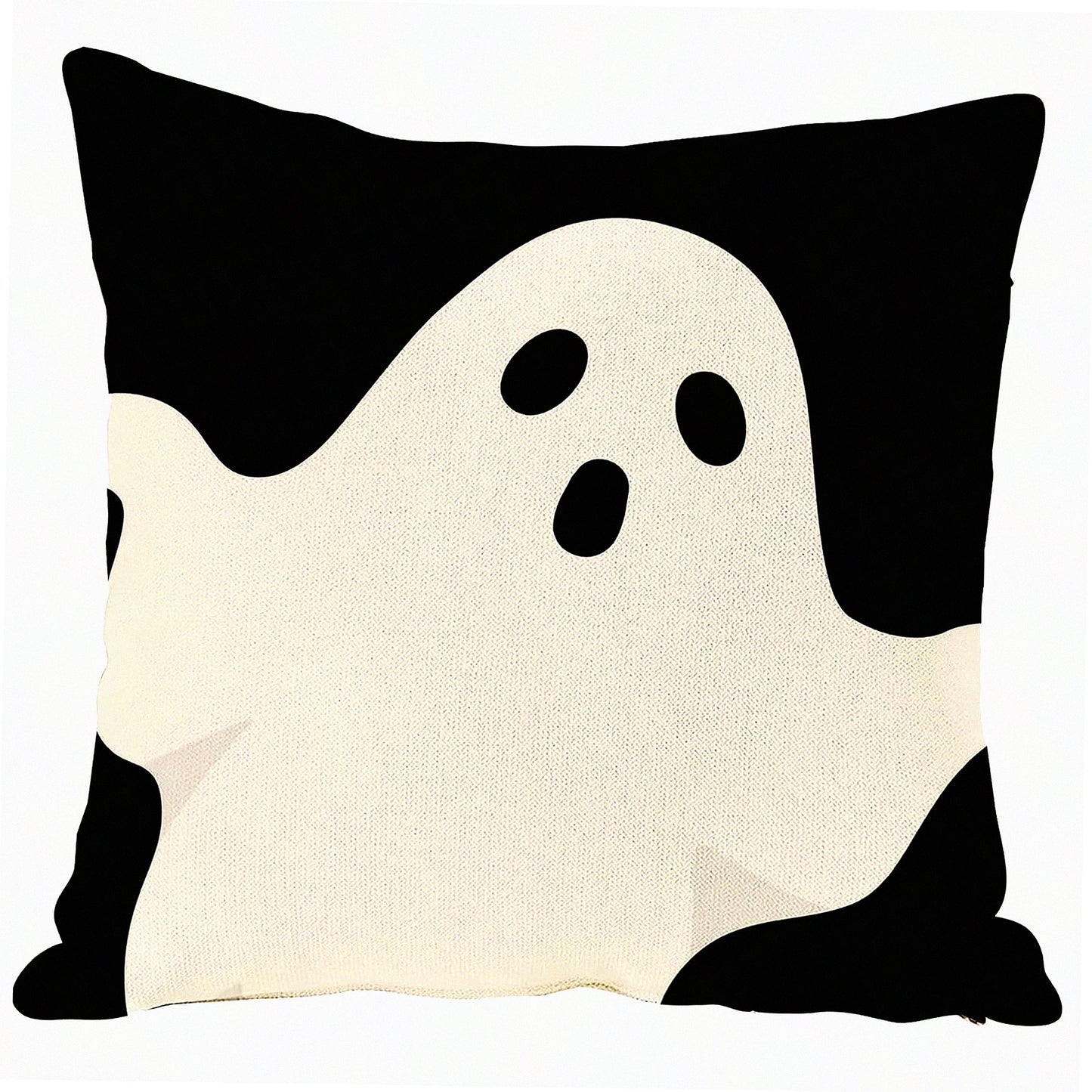 Ghostly Monochrome Linen Pillow Cover - 26x26 Inch Throw Cushion Case for Couch Sofa Home Decor - Black & White Halloween Decoration