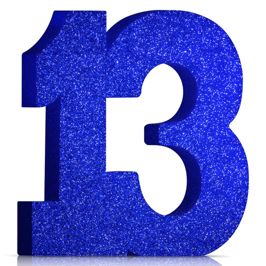Blue Gold Glitter 13th Table Toppers - Sparkling decorations for boys' 13th birthday or anniversary party centerpieces. Add a touch of elegance to your celebration!