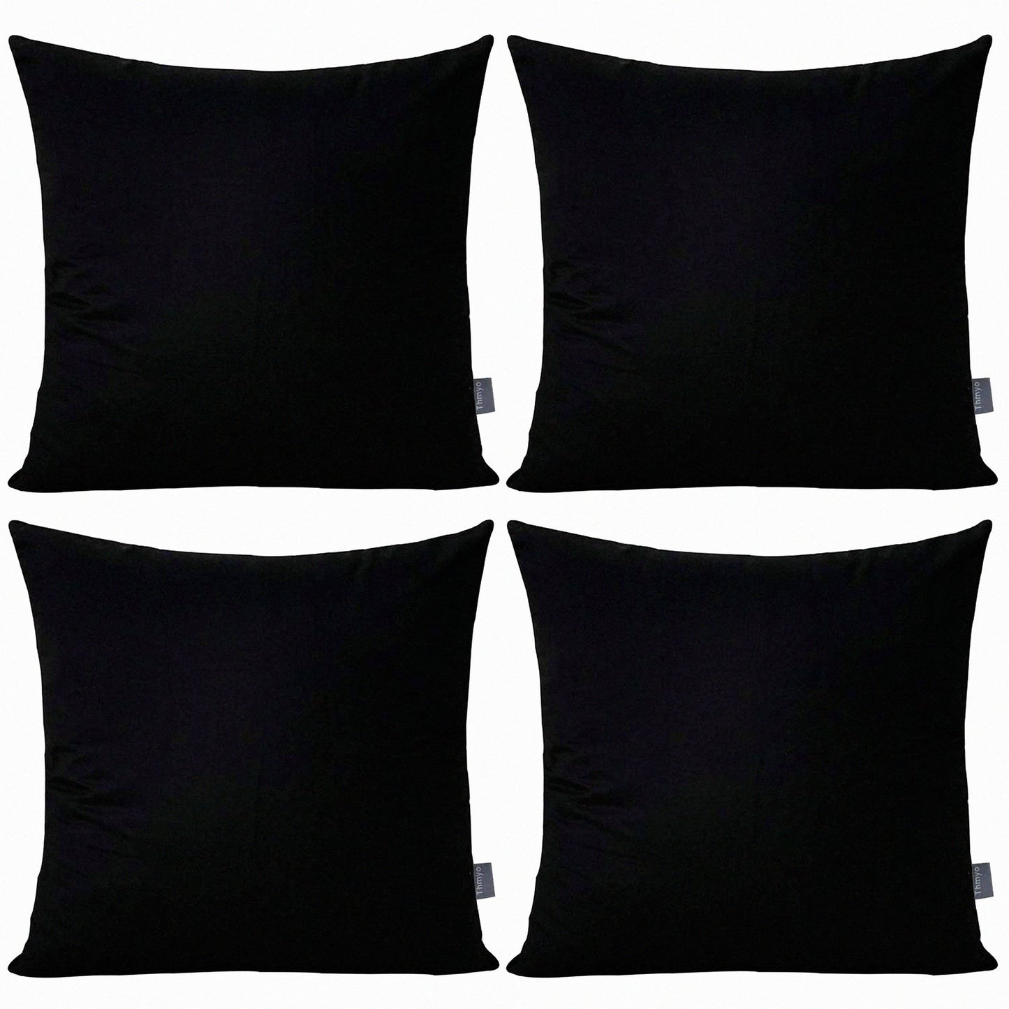 ComfortCotton Square Pillowcase Set - 4 Pack Solid Black Decorative Cushion Covers for DIY Sublimation Blank Throw Pillows. Ideal for Sofa or Bedroom Décor, 18x18 inch Size.