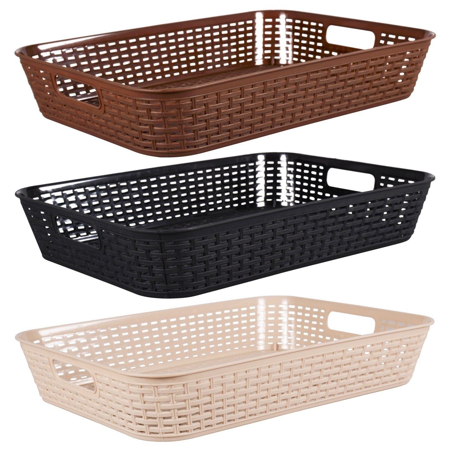 Essentials Woven-Look Plastic Baskets with Handles (Pack of 24)
