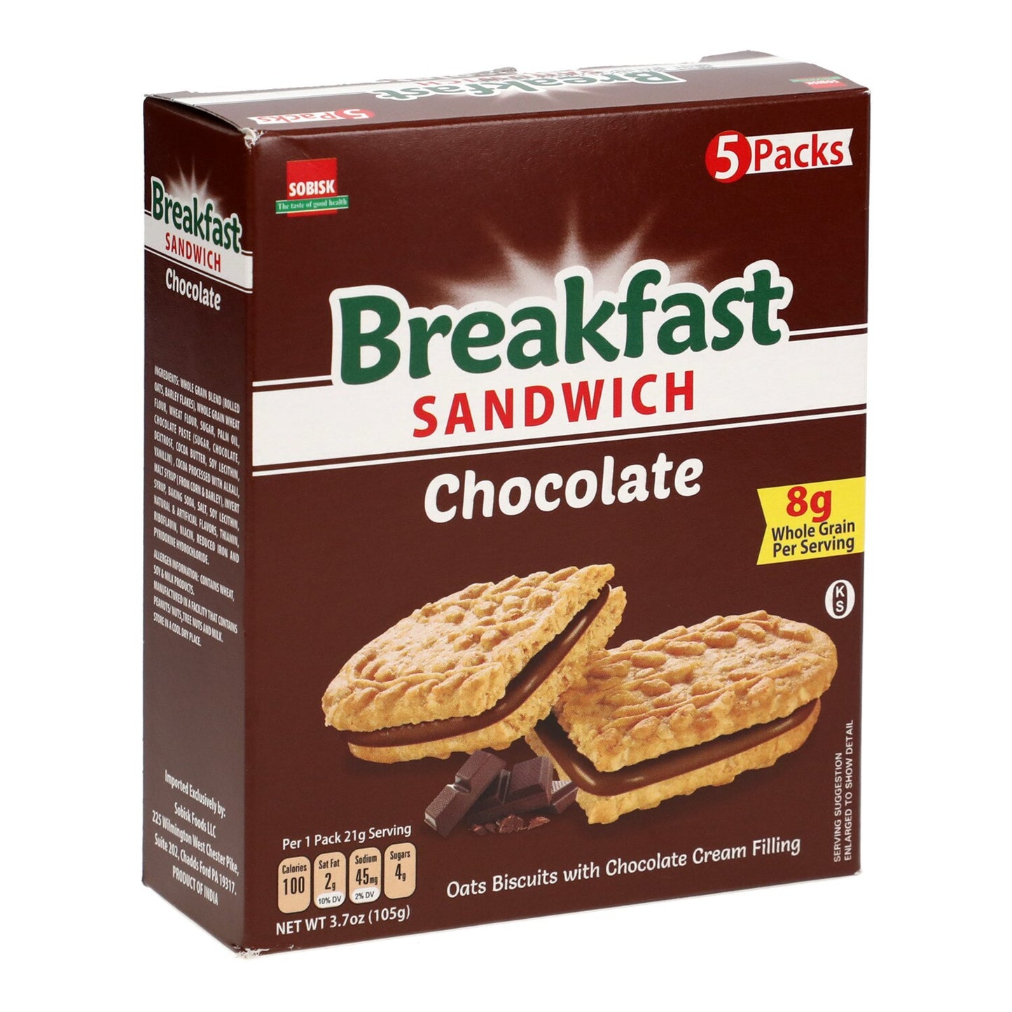 Sobisk Chocolate Breakfast Sandwich Cookies, 5.3 oz. Boxes (Pack of 15)