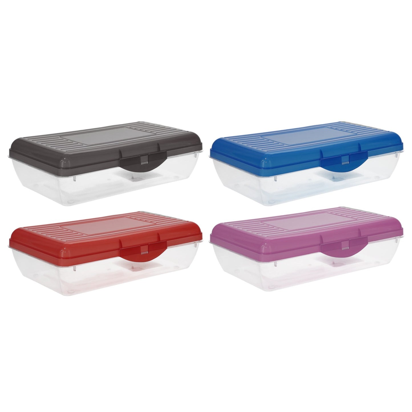 Translucent Plastic Pencil Boxes with Colored Lids, 8.5x5.25x2.375 in. (12)