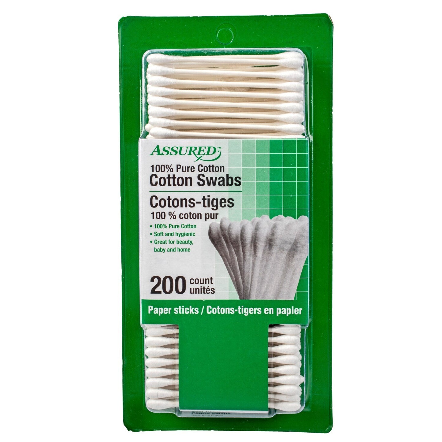 Assured White Cotton Swabs, 200-ct. Packs (Pack of 24)