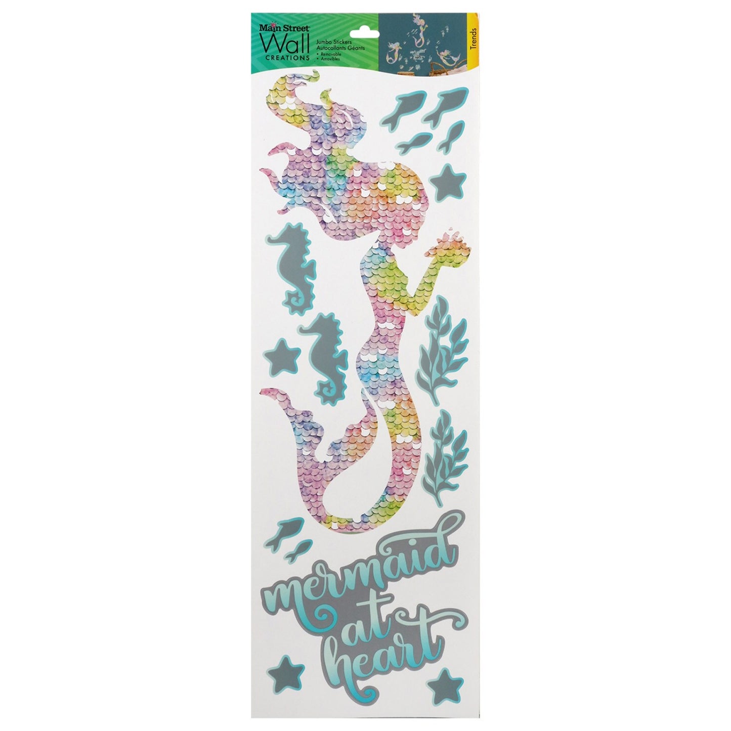 Main Street Wall Creations Shimmery Mermaids Decals, 14.125x4.5 in. (Pack of 12)