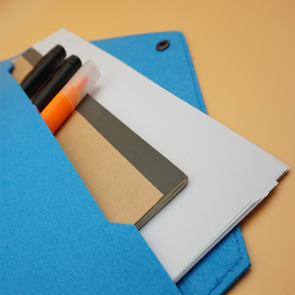 Blue Felt File Folder with Button Closure