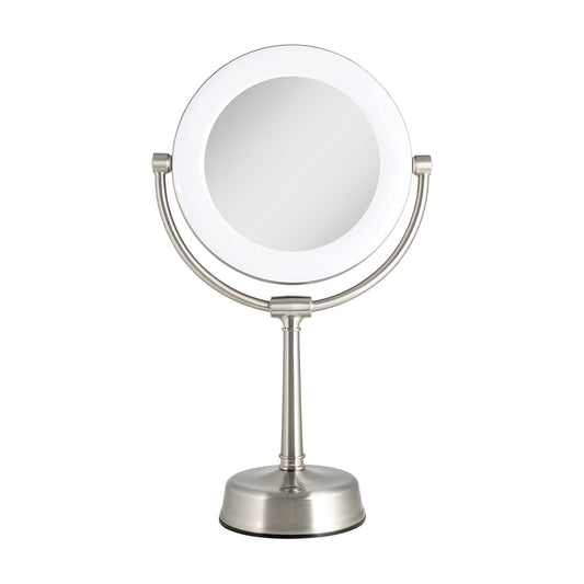 12" Round Dimmable LED Makeup Mirror with Lights and Magnification 10X/1X Countertop Makeup Mirror