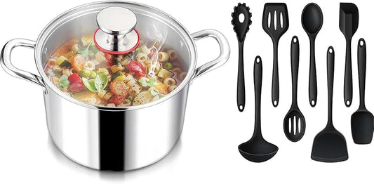 Stainless Steel Cookware Set with Stewing Pot and Frying Pan