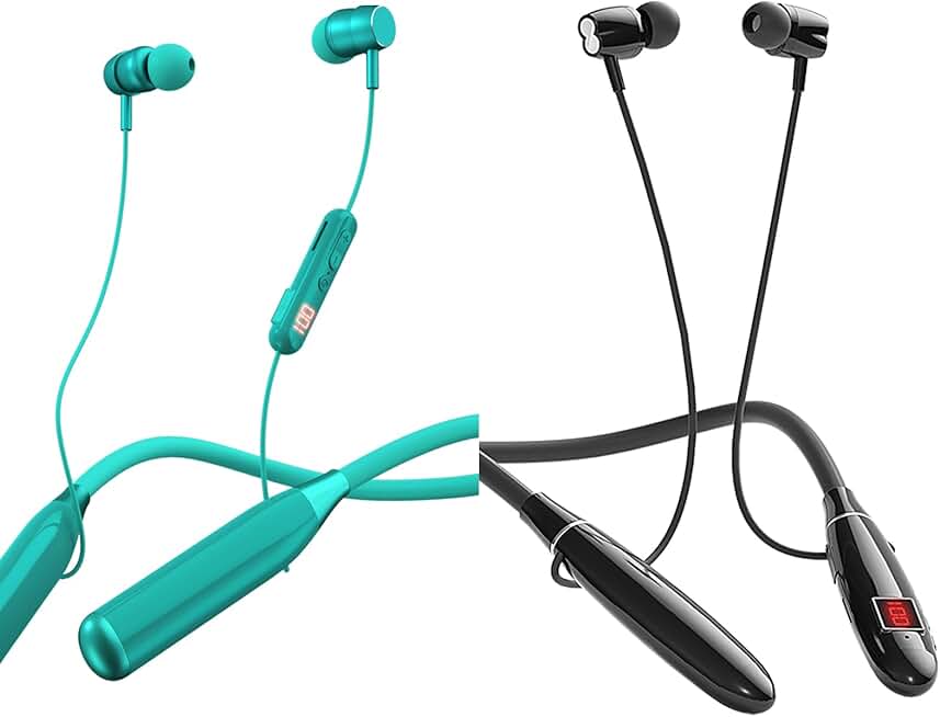 Wireless neckband headphones with long battery life and LED display