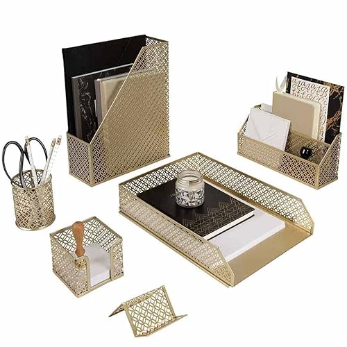 Pink Gold Desk Organizer Set with Mail Sorter and Accessories