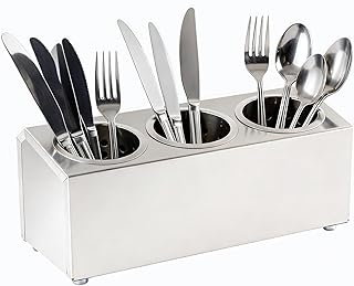 Three-Compartment Stainless Steel Utensil Holder