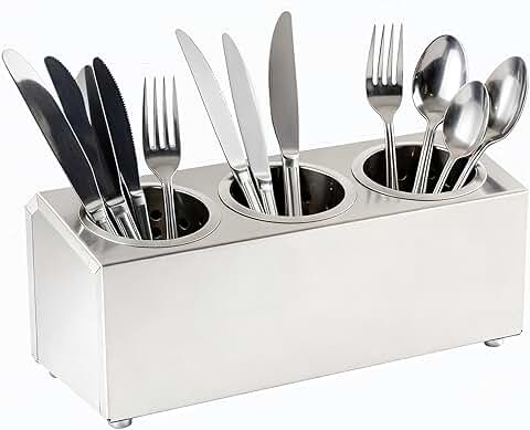 Three-Compartment Stainless Steel Utensil Holder