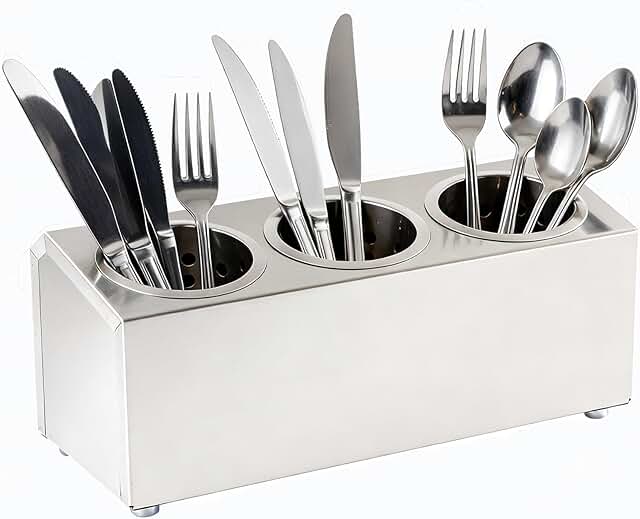 Three-Compartment Stainless Steel Utensil Holder