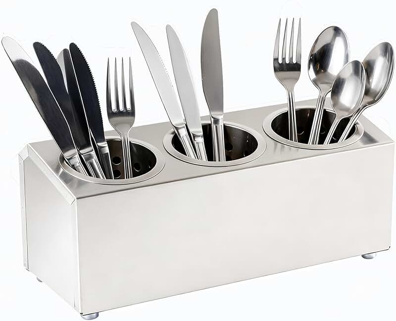 Three-Compartment Stainless Steel Utensil Holder