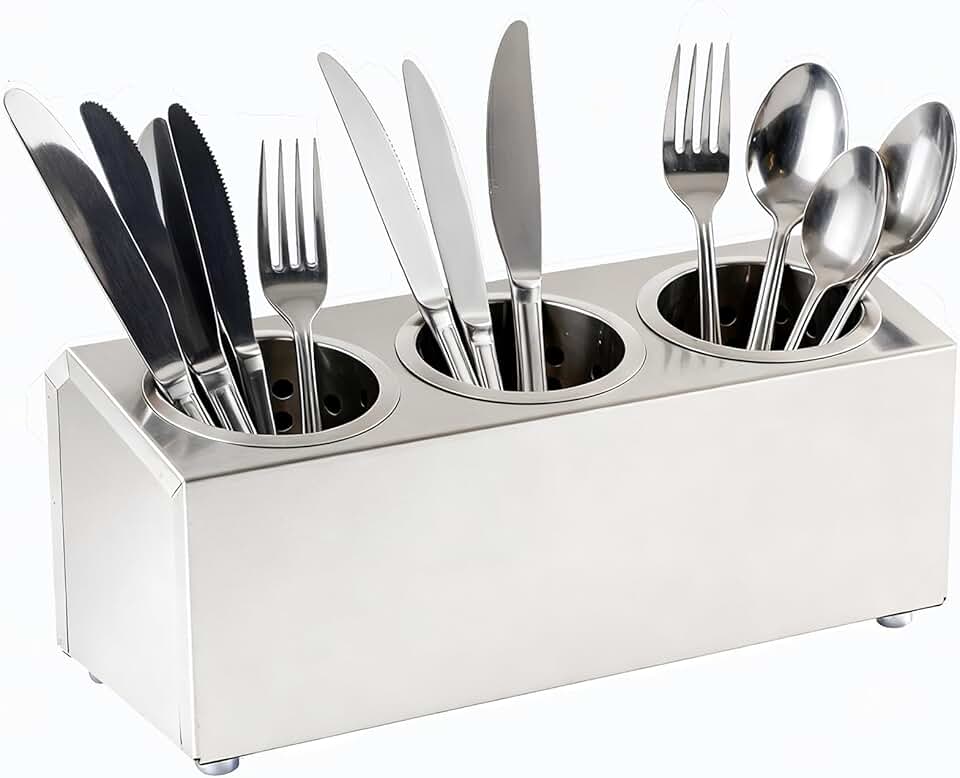 Three-Compartment Stainless Steel Utensil Holder