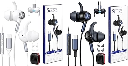 2 Pack Wired USB C Earbuds with Secure Wingtip