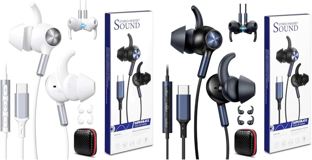 2 Pack Wired USB C Earbuds with Secure Wingtip