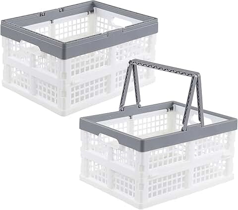 Two Collapsible Plastic Storage Crates with Handles