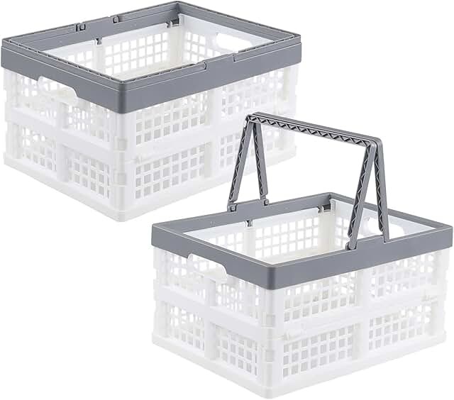 Two Collapsible Plastic Storage Crates with Handles