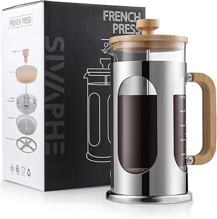 34 oz French Press Coffee Maker with Glass and Bamboo Lid