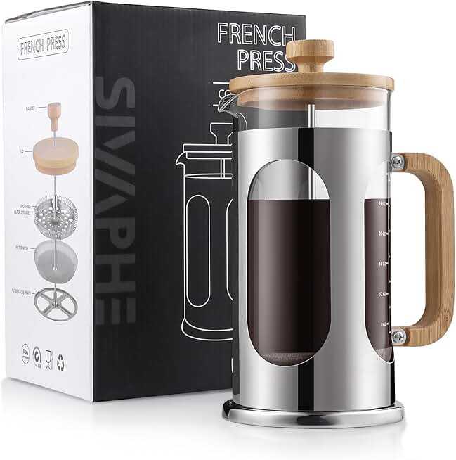 34 oz French Press Coffee Maker with Glass and Bamboo Lid