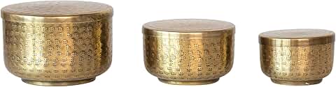 Set of 3 hammered brass aluminum containers