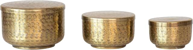 Set of 3 hammered brass aluminum containers