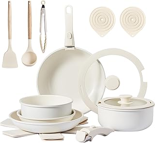 19-Piece Nonstick Cookware Set with Detachable Handles