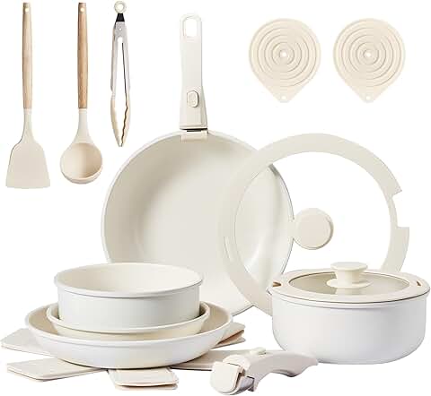 19-Piece Nonstick Cookware Set with Detachable Handles