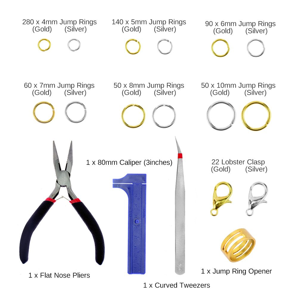 Jewelry Repair and Making Kit with Open Jump Rings and Clasps