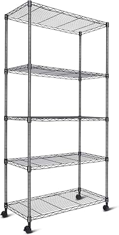 Adjustable 5-Tier Storage Shelving Unit with Wheels
