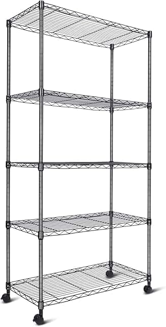 Adjustable 5-Tier Storage Shelving Unit with Wheels