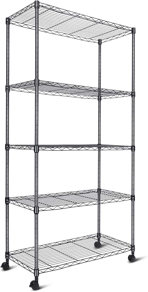 Adjustable 5-Tier Storage Shelving Unit with Wheels