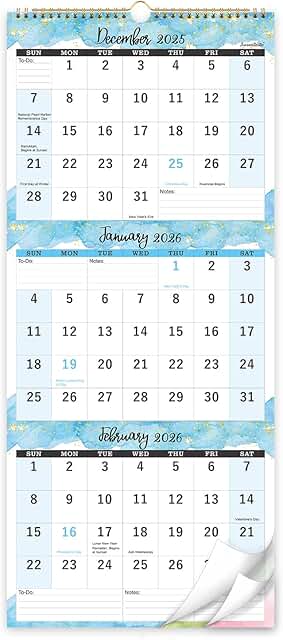 2026 Wall Calendar with Three-Month View